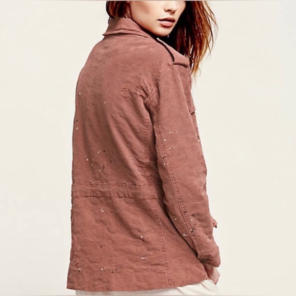 Free People Paint Splatter Jacquard Utility Jacket Rust Distressed M $186 - Picture 2 of 15
